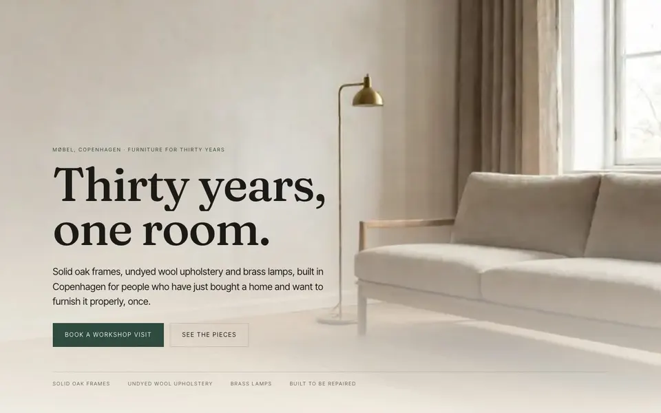 Furniture brand homepage first-screen screenshot